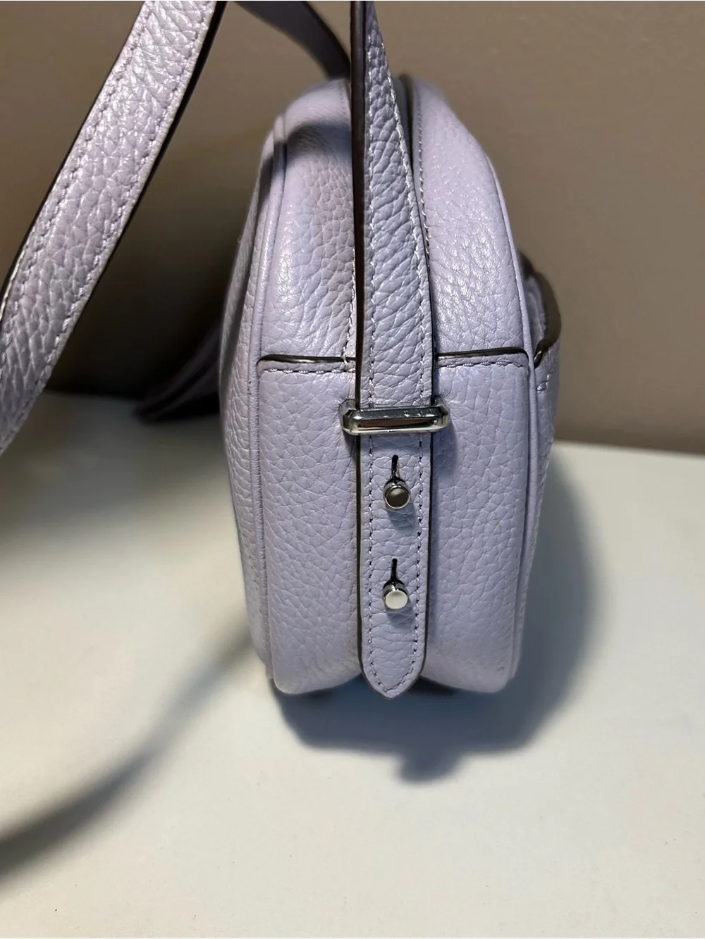 Kate Spade Kourtney Lavender Pebbled Crossbody Tassel Bag Silver Zip Top